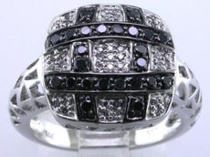 .55CT WHITE & BLACK DIAMOND 14KT WHITE GOLD 3D SQUARE CHECKER FILIGREE FUN RING