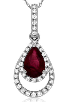 .58CT DIAMOND & AAA RUBY 14KT WHITE GOLD PEAR SHAPE & ROUND FUN FLOATING PENDANT