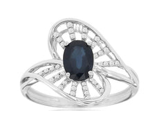 1.11CT DIAMOND & AAA SAPPHIRE 14KT WHITE GOLD 3D OVAL & ROUND FLOWER FUN RING