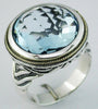 Estate 17.0Ct AAA Blue Topaz 925 Silver & 14Kt Yellow Gold Round Bezel Solitaire Ring