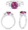 3.10CT DIAMOND & AAA PINK SAPPHIRE PLATINUM 3D CUSHION 3 STONE ENGAGEMENT RING