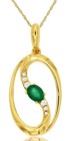 .20CT DIAMOND & AAA EMERALD 14KT YELLOW GOLD ROUND & OVAL SWIRL FLOATING PENDANT