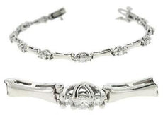 1.42CT DIAMOND 14KT WHITE GOLD 3 STONE BY THE YARD MATTE & SHINY TENNIS BRACELET