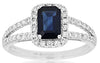 1.5CT DIAMOND & AAA SAPPHIRE 14KT WHITE GOLD EMERALD CUT & ROUND ENGAGEMENT RING