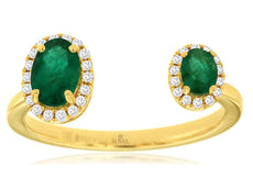 .99CT DIAMOND & AAA EMERALD 14K YELLOW GOLD OVAL & ROUND FLOWER TENSION FUN RING
