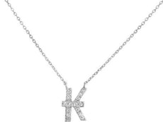 ESTATE .04CT DIAMOND 18KT WHITE GOLD 3D CLASSIC K INITIAL 18" FUN LOVE NECKLACE