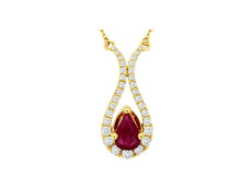 1.08CT DIAMOND & AAA RUBY 14KT YELLOW GOLD PEAR SHAPE & ROUND HORSESHOE NECKLACE