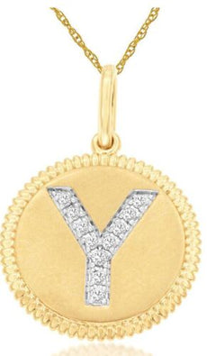 .06CT DIAMOND 14KT 2 TONE GOLD CLASSIC Y INITIAL MATTE & SHINY FLOATING PENDANT