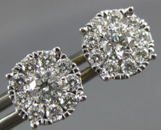 LARGE 1.0CT DIAMOND 14KT 2 TONE GOLD ROUND SOLITAIRE HALO CLUSTER STUD EARRINGS