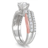LARGE 1.5CT DIAMOND 14KT WHITE & ROSE GOLD 3D SWIRL ENGAGEMENT WEDDING RING SET