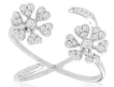 .43CT DIAMOND 14KT WHITE GOLD 3D DOUBLE FLOWER MULTI HEART CRISS CROSS LOVE RING