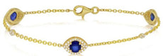 1.73CT DIAMOND & AAA SAPPHIRE 14KT YELLOW GOLD EVIL EYE BY THE YARD FUN BRACELET