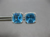 ESTATE 4.02CT DIAMOND & AAA BLUE TOPAZ 14KT WHITE GOLD SQUARE HALO STUD EARRINGS
