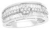 ESTATE 1.0CT DIAMOND 14KT WHITE GOLD 3D ROUND & BAGUETTE 3 ROW FLOWER LOVE RING