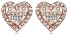 .21CT DIAMOND 14KT ROSE GOLD 3D ROUND & BAGUETTE HEART SHAPE LOVE STUD EARRINGS