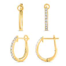 ESTATE .40CT DIAMOND 14KT YELLOW GOLD 3D ROUND CLIP ON HOOP HANGING EARRINGS
