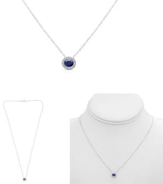 .46CT DIAMOND & AAA SAPPHIRE 14KT WHITE GOLD 3D OVAL & ROUND HALO LOVE NECKLACE