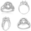LARGE .61CT DIAMOND 18K WHITE GOLD 3D ROUND DOUBLE HALO FILIGREE SEMI MOUNT RING