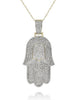 ESTATE LARGE 1.42CT DIAMOND 14K YELLOW GOLD MULTI ROW CHAMSA HAMSA LUCKY PENDANT