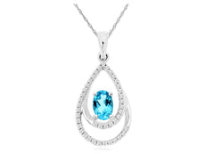 .69CT DIAMOND & AAA BLUE TOPAZ 14KT WHITE GOLD 3D OVAL & ROUND FLOATING PENDANT