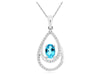 .69CT DIAMOND & AAA BLUE TOPAZ 14KT WHITE GOLD 3D OVAL & ROUND FLOATING PENDANT