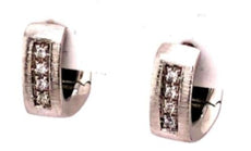 ESTATE .06CT DIAMOND 18KT WHITE GOLD 4 STONE HUGGIE MATTE HOOP HANGING EARRINGS
