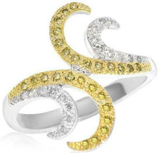 .24CT WHITE & FANCY YELLOW DIAMOND 14KT 2 TONE GOLD 3D SWIRL CRISS CROSS RING