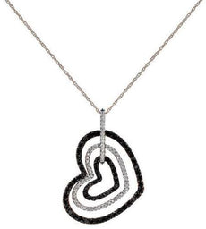 .85CT WHITE & BLACK DIAMOND 14KT WHITE GOLD 3D MULTI HEART LOVE FLOATING PENDANT