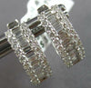 .95CT DIAMOND 18K WHITE GOLD ROUND & BAGUETTE 3 ROW HUGGIE HOOP HANGING EARRINGS