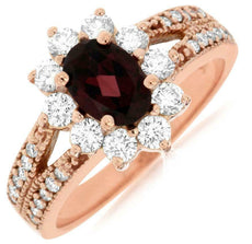 1.84CT DIAMOND & AAA RHODOLITE 14KT ROSE GOLD OVAL & ROUND FRIENDSHIP LOVE RING