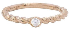 ESTATE .11CT DIAMOND 14KT ROSE GOLD 3D CLASSIC SOLITAIRE ROPE FUN LOVE RING