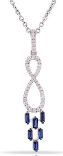 .44CT DIAMOND & AAA SAPPHIRE 14K WHITE GOLD 3D ROUND & BAGUETTE FLOATING PENDANT