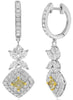 1.75CT WHITE & FANCY YELLOW DIAMOND 18KT 2 TONE GOLD MULTI SHAPE SQUARE EARRINGS