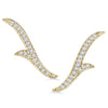 ESTATE .20CT DIAMOND 14KT YELLOW GOLD DOUBLE LEAF ELONGATED EAR CLIMBER EARRINGS
