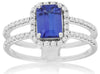 1.45CT DIAMOND & AAA TANZANITE 14K WHITE GOLD EMERALD CUT DOUBLE ENGAGEMENT RING