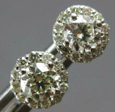 ESTATE 1.05CT DIAMOND 14KT WHITE GOLD 3D CLASSIC SOLITAIRE FLOWER STUD EARRINGS