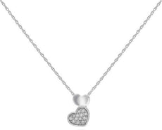 ESTATE .15CT DIAMOND 14KT WHITE GOLD CLASSIC DOUBLE HEART LOVE FLOATING PENDANT