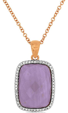 7.96CT DIAMOND & AAA AMETHYST 14KT ROSE GOLD 3D CUSHION & ROUND FLOATING PENDANT