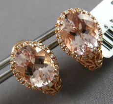LARGE 3.45CT DIAMOND & AAA MORGANITE 14K ROSE GOLD OVAL CLIP ON HANGING EARRINGS