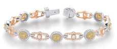 3.93CT WHITE & FANCY YELLOW DIAMOND 14K TRI COLOR GOLD 3D CHAMSA TENNIS BRACELET