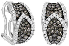 2.60CT WHITE & CHOCOLATE FANCY DIAMOND 14KT WHITE GOLD 3D DOUBLE LEAF EARRINGS