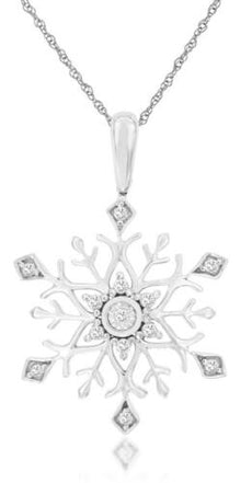 .08CT DIAMOND 14KT WHITE GOLD 3D ROUND STAR OF DAVID SNOWFLAKE FLOATING PENDANT