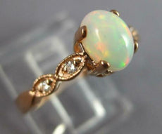 .06CT DIAMOND & AAA OPAL 14KT ROSE GOLD 3D OVAL FILIGREE ENGAGEMENT RING #27485