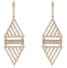 ESTATE LARGE 1.62CT DIAMOND 18K ROSE GOLD DOUBLE TRIANGULAR FUN HANGING EARRINGS