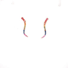 .83CT AAA SAPPHIRE 18KT YELLOW GOLD 3D RAINBOW GRADUATING WAVE HANGING EARRINGS