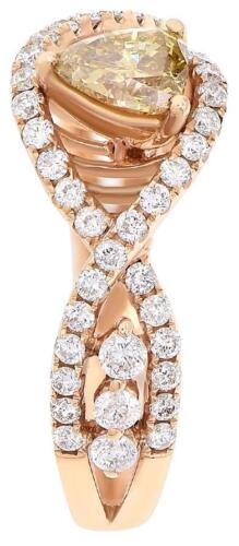 1.28CT WHITE & CANARY DIAMOND 18KT ROSE GOLD 3D ROUND & TRILLION ENGAGEMENT RING