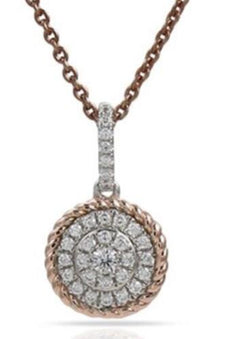 .75CT DIAMOND 14KT WHITE & ROSE GOLD CLUSTER FLOWER ROPE DESIGN FLOATING PENDANT