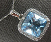 LARGE 6.53CT DIAMOND & AAA LIGHT BLUE TOPAZ 14K WHITE GOLD HALO FLOATING PENDANT