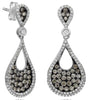 1.32CT WHITE & CHOCOLATE FANCY DIAMOND 14K WHITE GOLD TEAR DROP HANGING EARRINGS