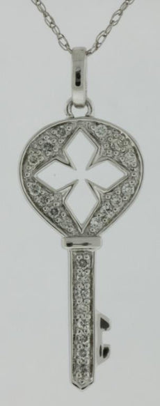 ESTATE .14CT DIAMOND 14KT WHITE GOLD 3D KEY TO YOUR HEART FUN FLOATING PENDANT